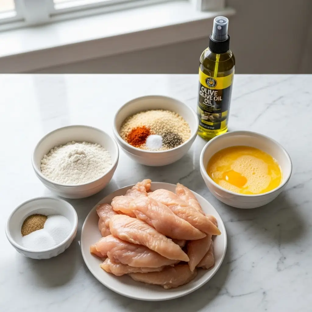 Ingredients for crispy oven baked chicken tenders recipe