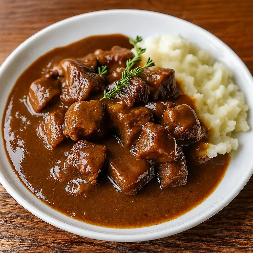 Crock Pot Beef Tips and Gravy dinner in slow cooker