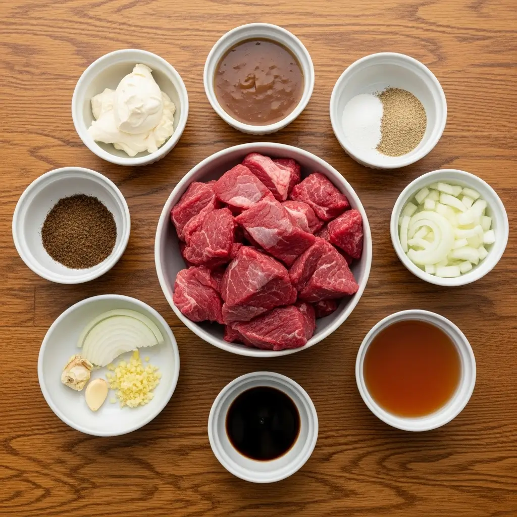 Ingredients for Crock Pot Beef Tips and Gravy