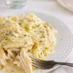 Crockpot Angel Chicken served over pasta