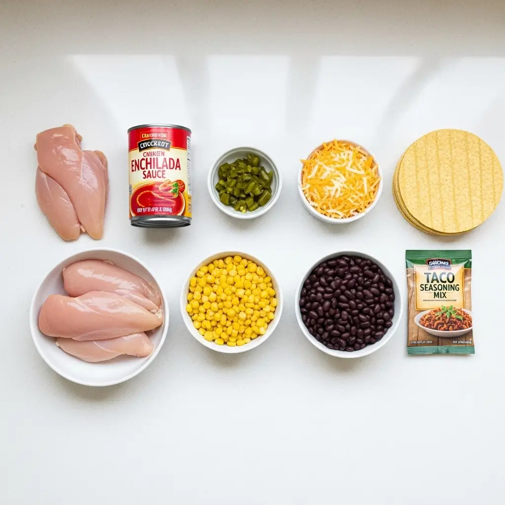 Ingredients for Crockpot Chicken Enchilada Casserole