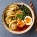 Dumpling Ramen Bowl with egg and spinach