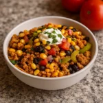 Easy Ground Turkey Taco Skillet in a Cast Iron Pan