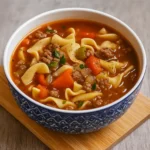 Easy Hamburger Noodle Soup in a cozy bowl