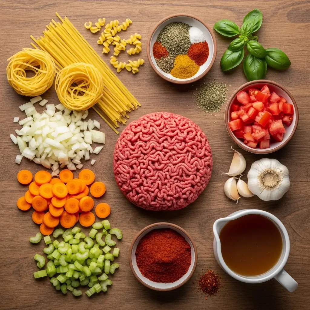 Ingredients for Easy Hamburger Noodle Soup
