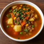 Easy Homemade Ground Beef Vegetable Soup in bowl