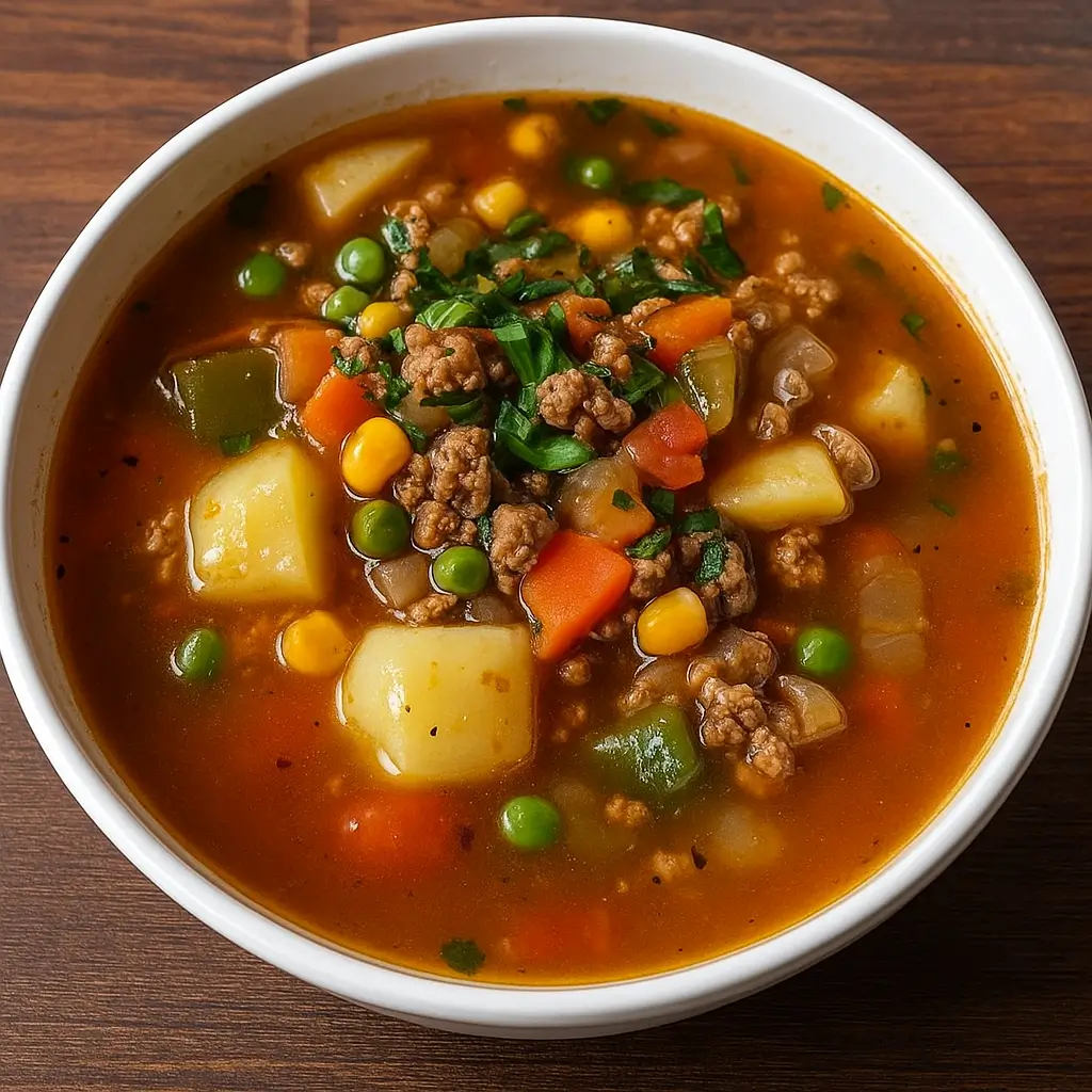 Easy Homemade Ground Beef Vegetable Soup in bowl