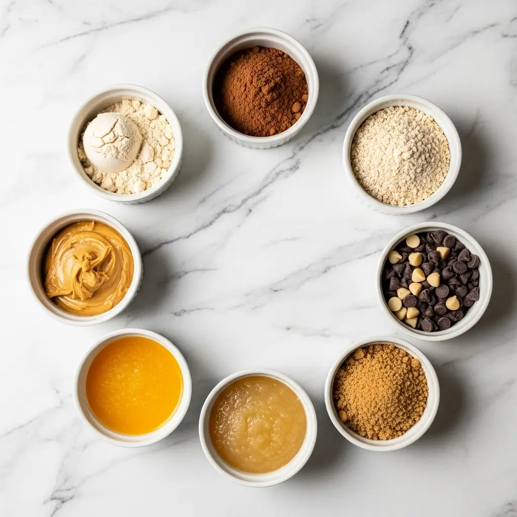 Ingredients for fudgy chocolate protein cookies