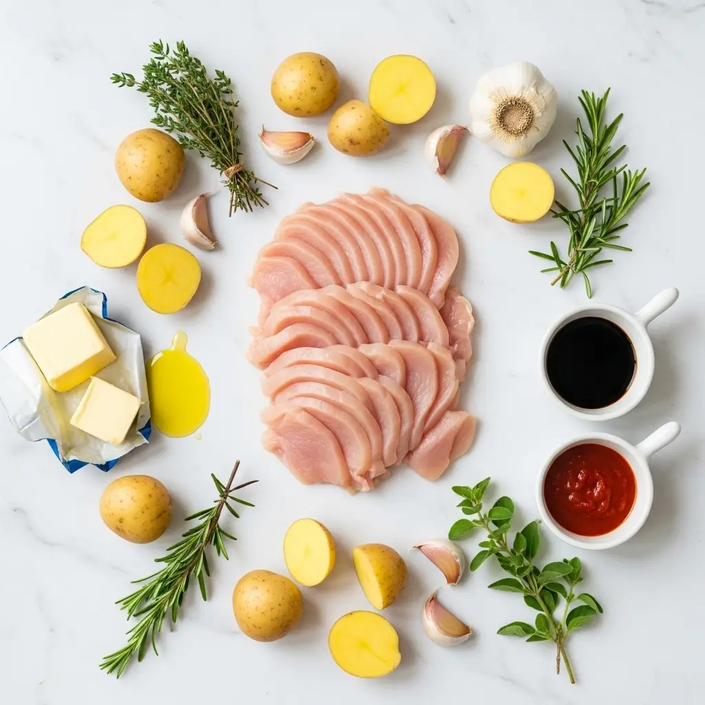 Ingredients for Garlic Butter Chicken and Potatoes Skillet