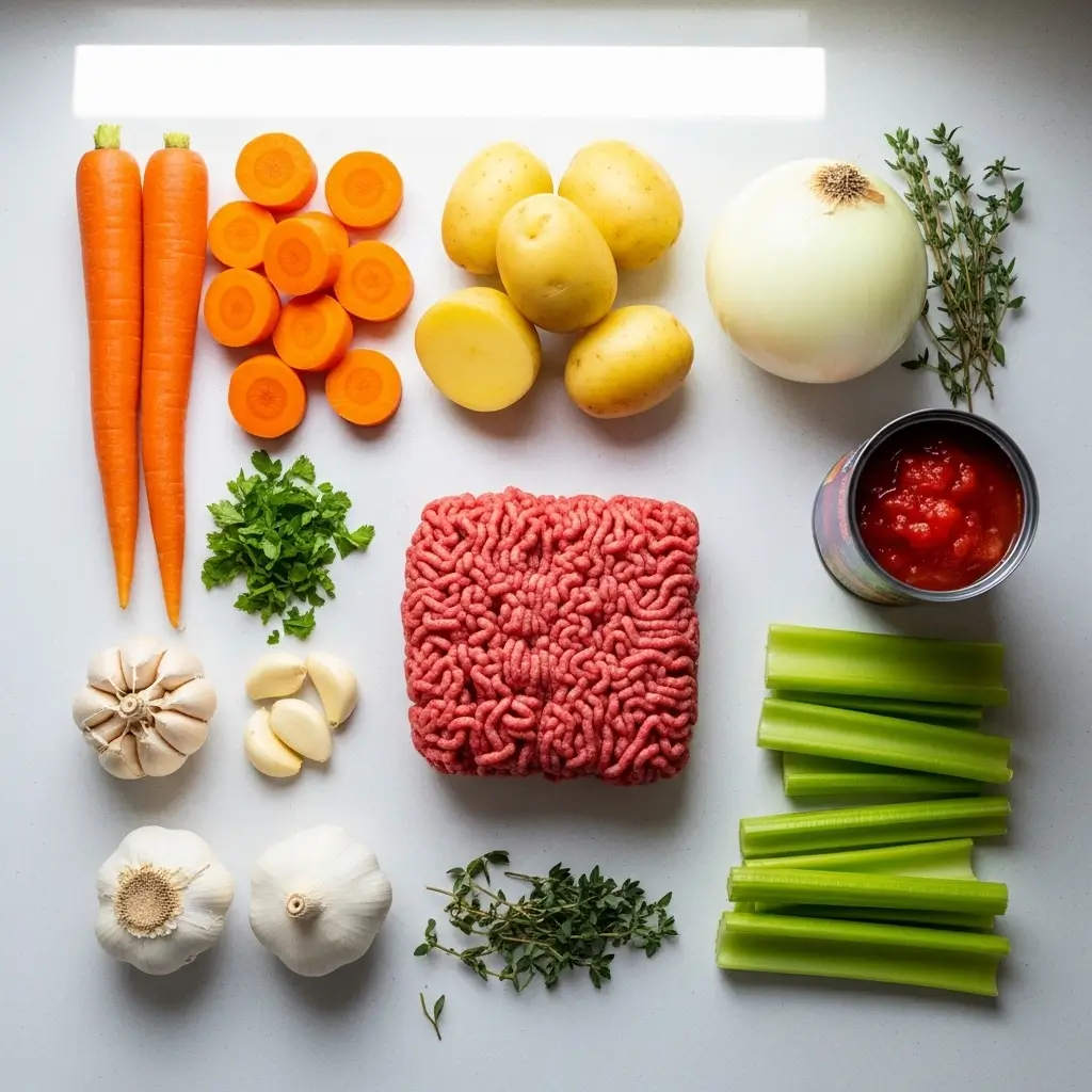 Ingredients for Easy Homemade Ground Beef Vegetable Soup