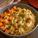 healthy chicken and sweet potato rice bowl