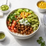 Healthy Turkey Taco Bowl with toppings