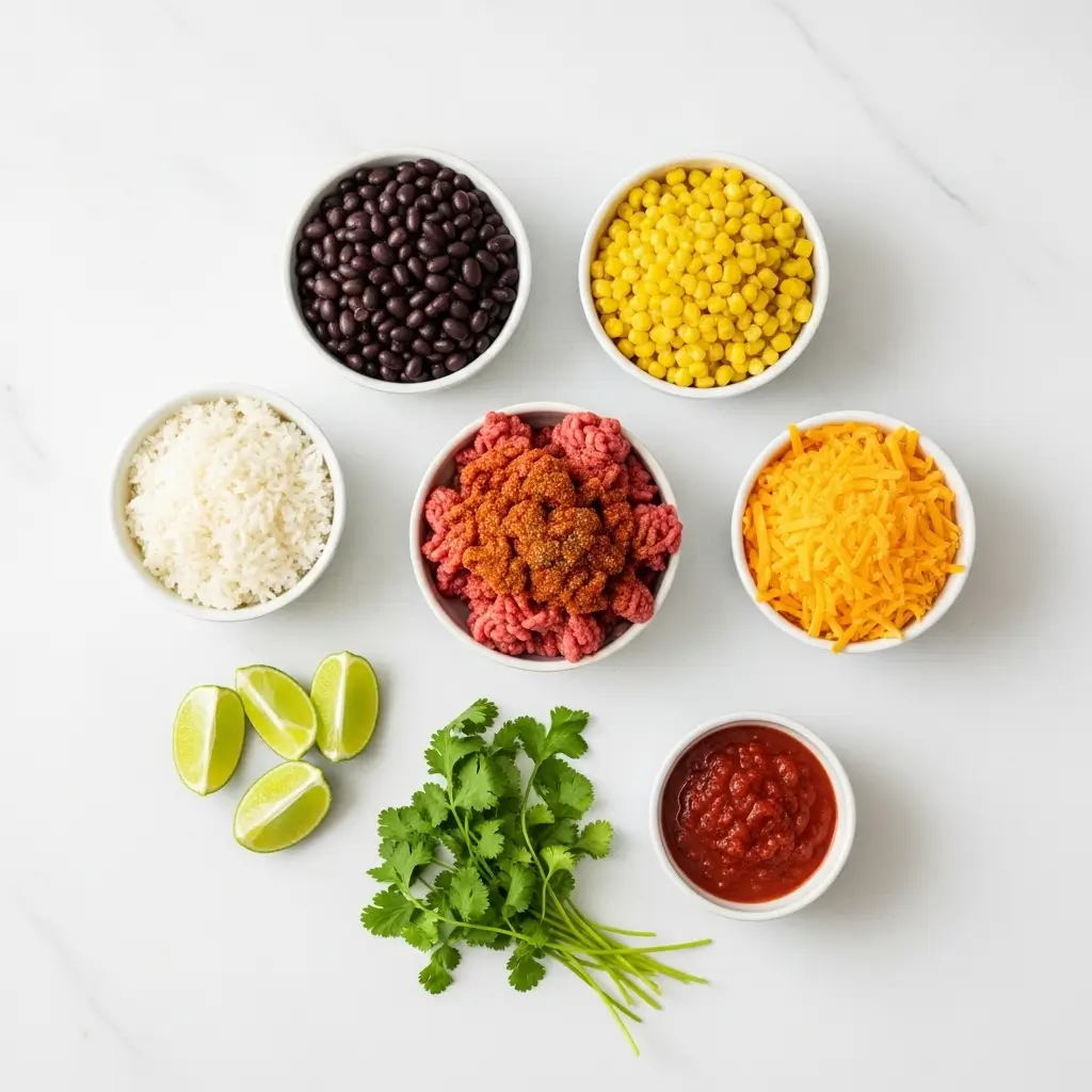 Ingredients for Hearty Ground Beef Burrito Bowl