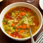 Hearty Vegetable Cabbage Soup in a bowl with fresh herbs