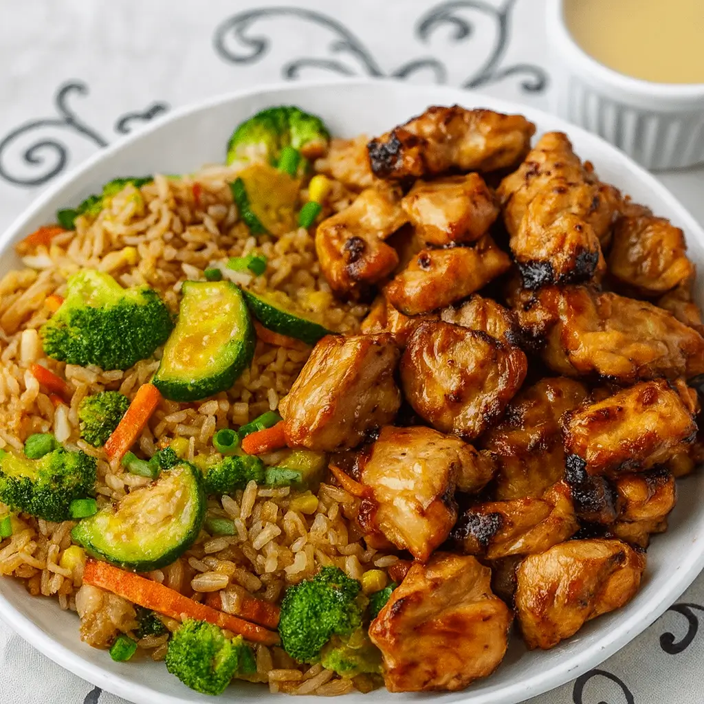 Hibachi Chicken with fried rice and vegetables