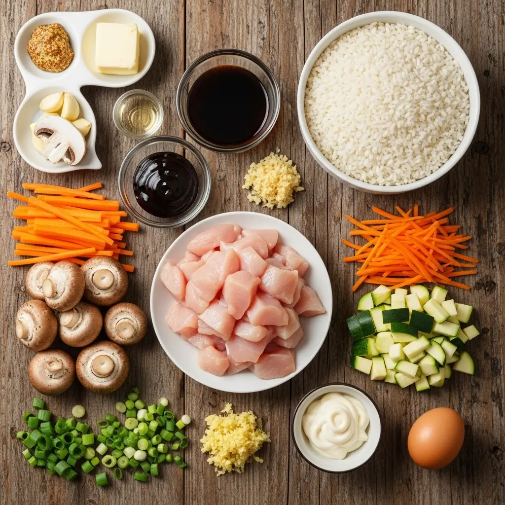 Hibachi Chicken ingredients laid out on a table