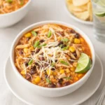 High Protein Chicken Taco Soup in a cozy setting