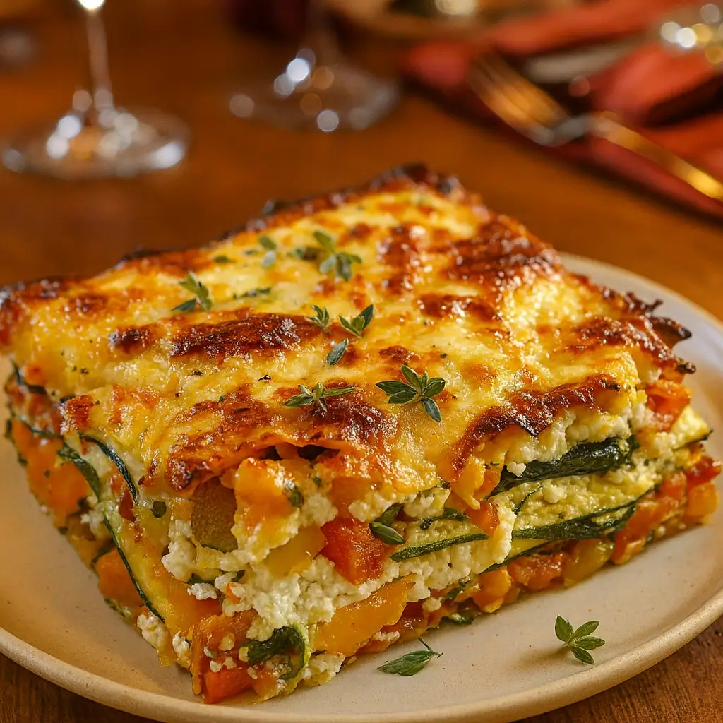 High protein veggie lasagna fresh out of the oven