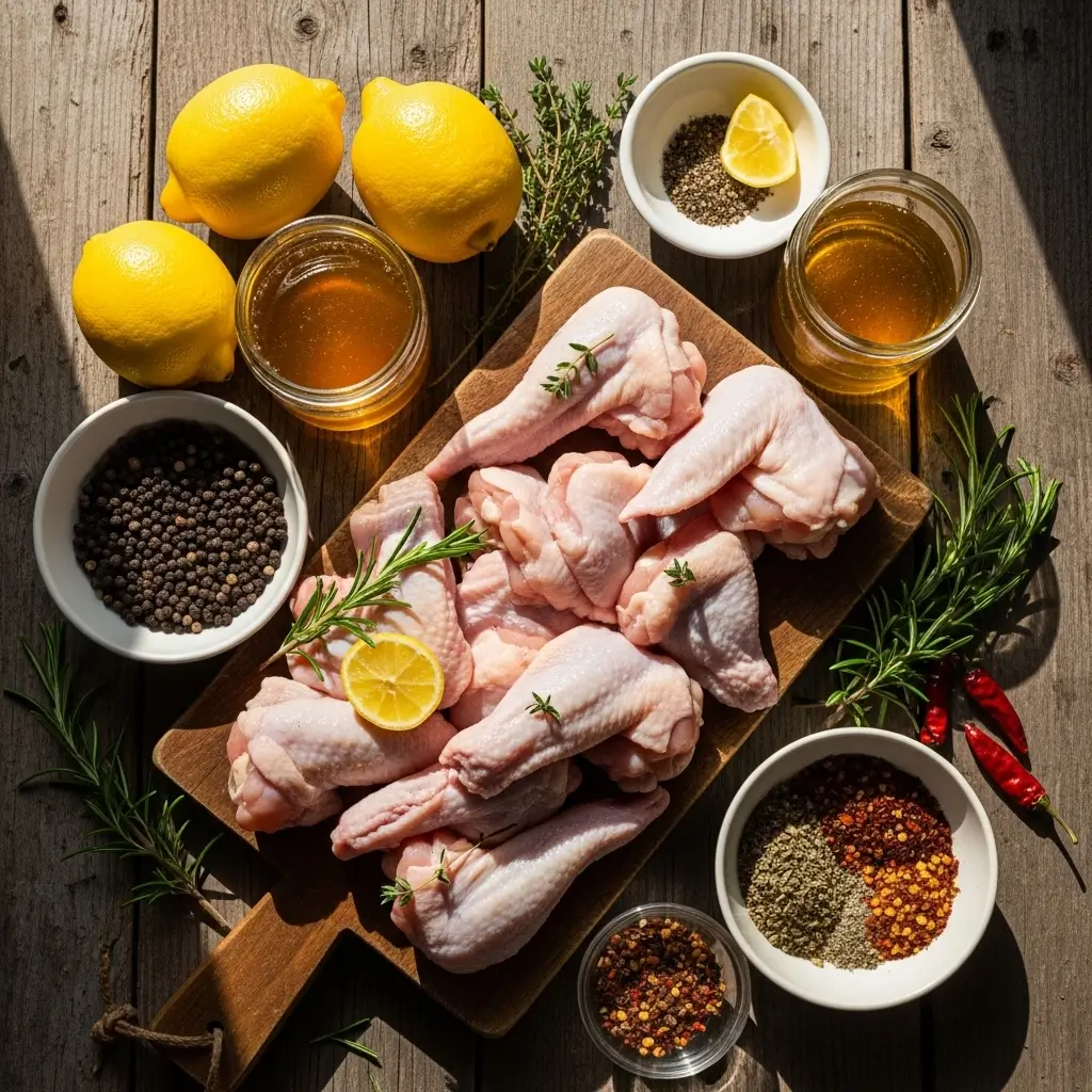 Ingredients for honey lemon pepper wings