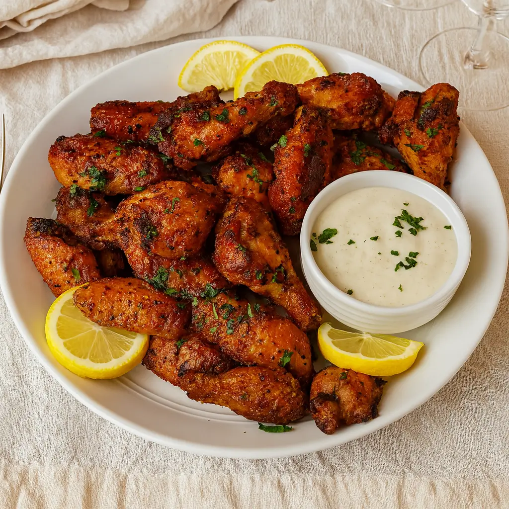 Honey lemon pepper wings on a tray