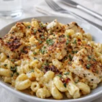 Honey Pepper Chicken Mac and Cheese in a bowl