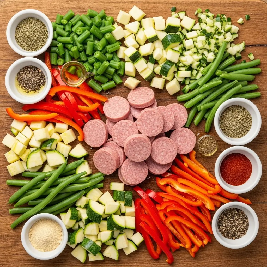 ingredients for air fryer sausage with vegetables