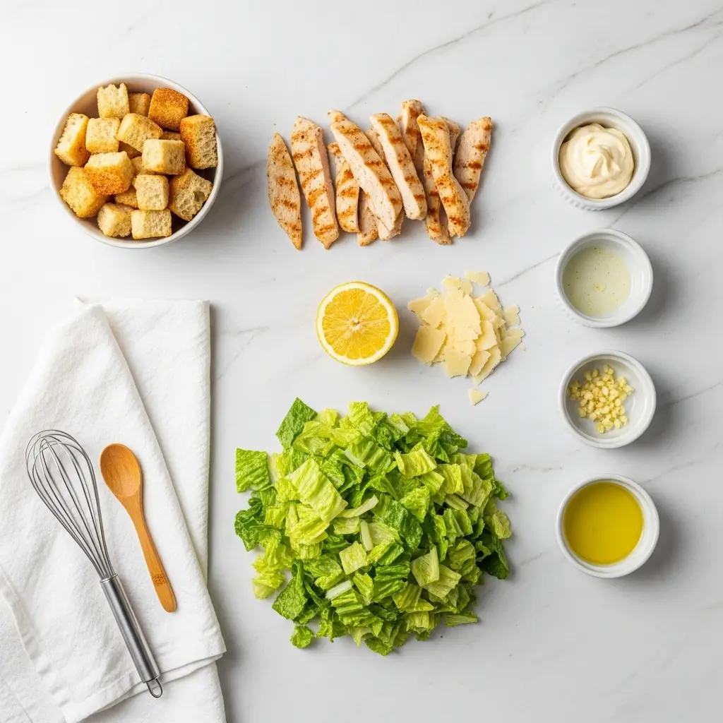 Ingredients for Best Chicken Caesar Salad with Homemade Croutons