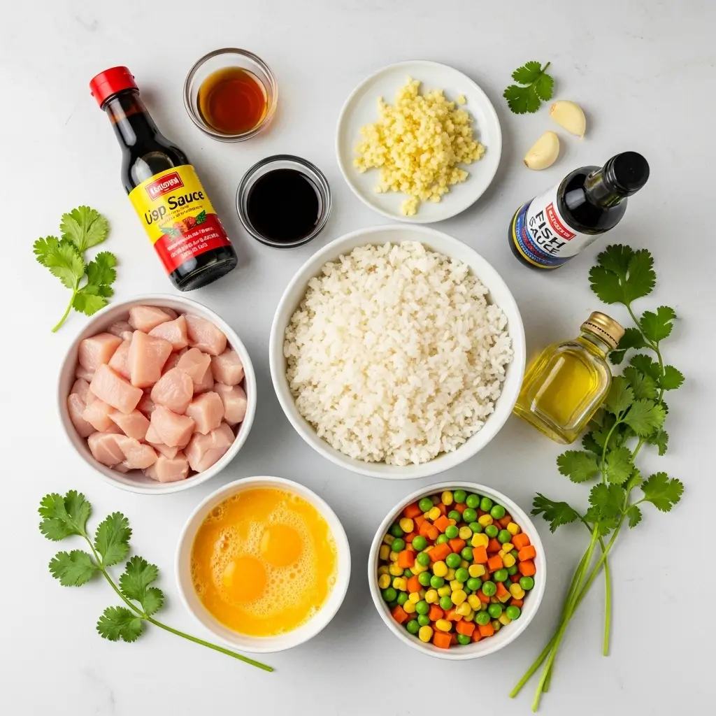 ingredients for high protein garlic chicken fried rice