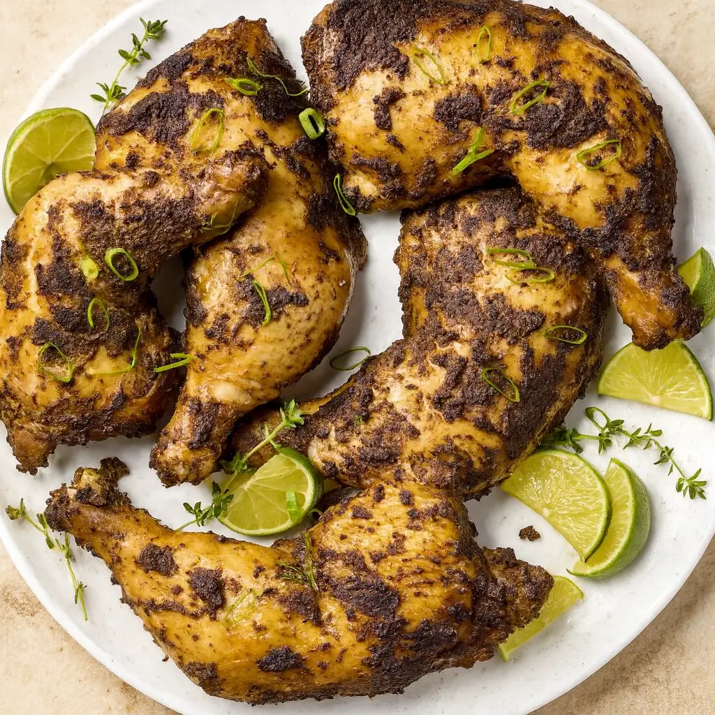 Jamaican jerk chicken grilled over flames