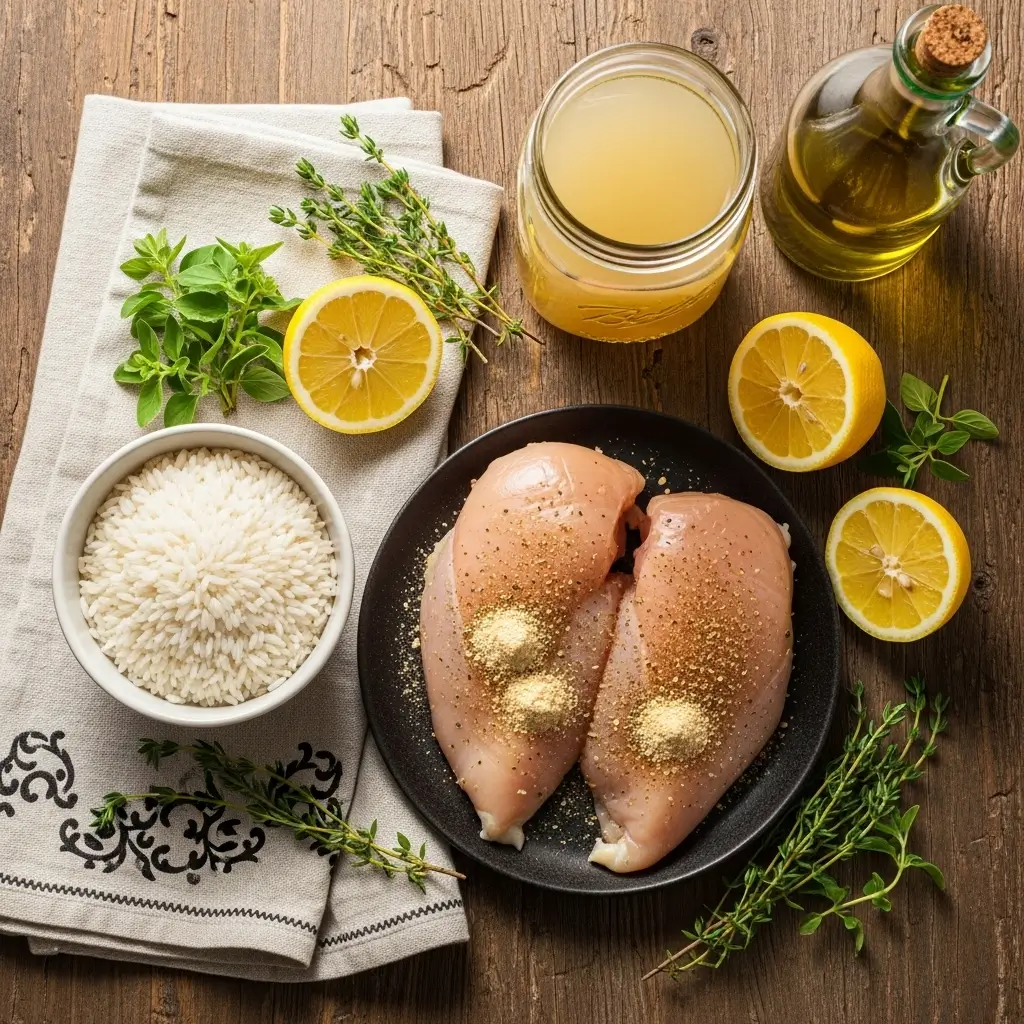 Ingredients for Slow Cooker Lemon Herb Chicken and Rice