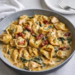 Marry Me Chicken Tortellini on rustic plate