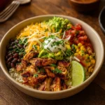 Mexican Chicken Burrito Bowl with fresh toppings