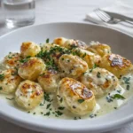Millionaire Gnocchi with Creamy Sauce in a white bowl