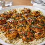 One-Pan Honey Butter Garlic Chicken and Rice in a skillet
