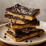 Protein Cookie Dough Bark stacked on parchment