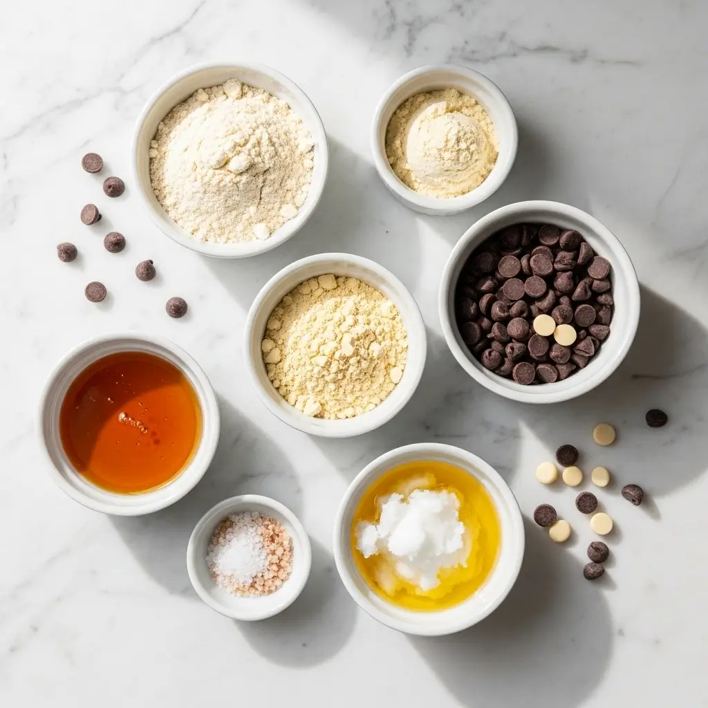 Protein Cookie Dough Bark ingredients on countertop
