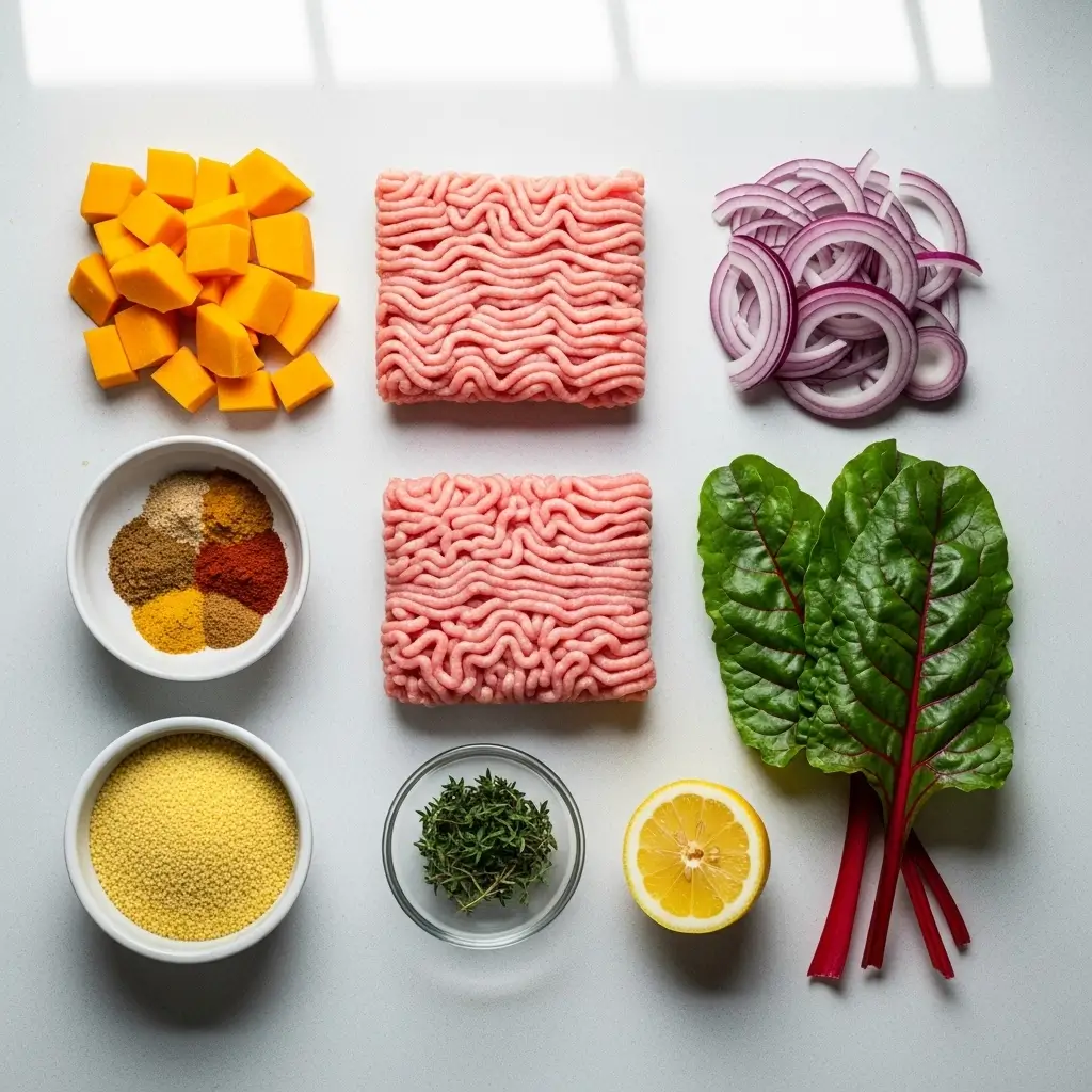 Ingredients for Healthy Roasted Butternut Squash with Ground Turkey