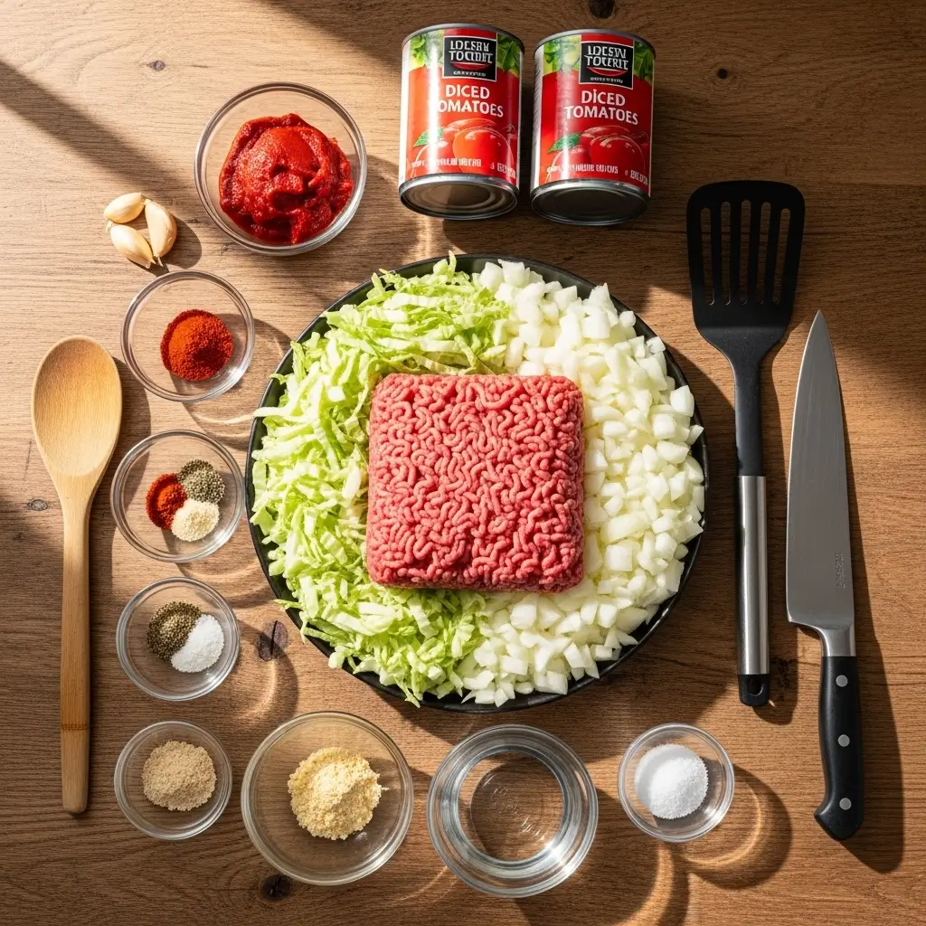 Ingredients for Slow Cooker Unstuffed Cabbage Rolls