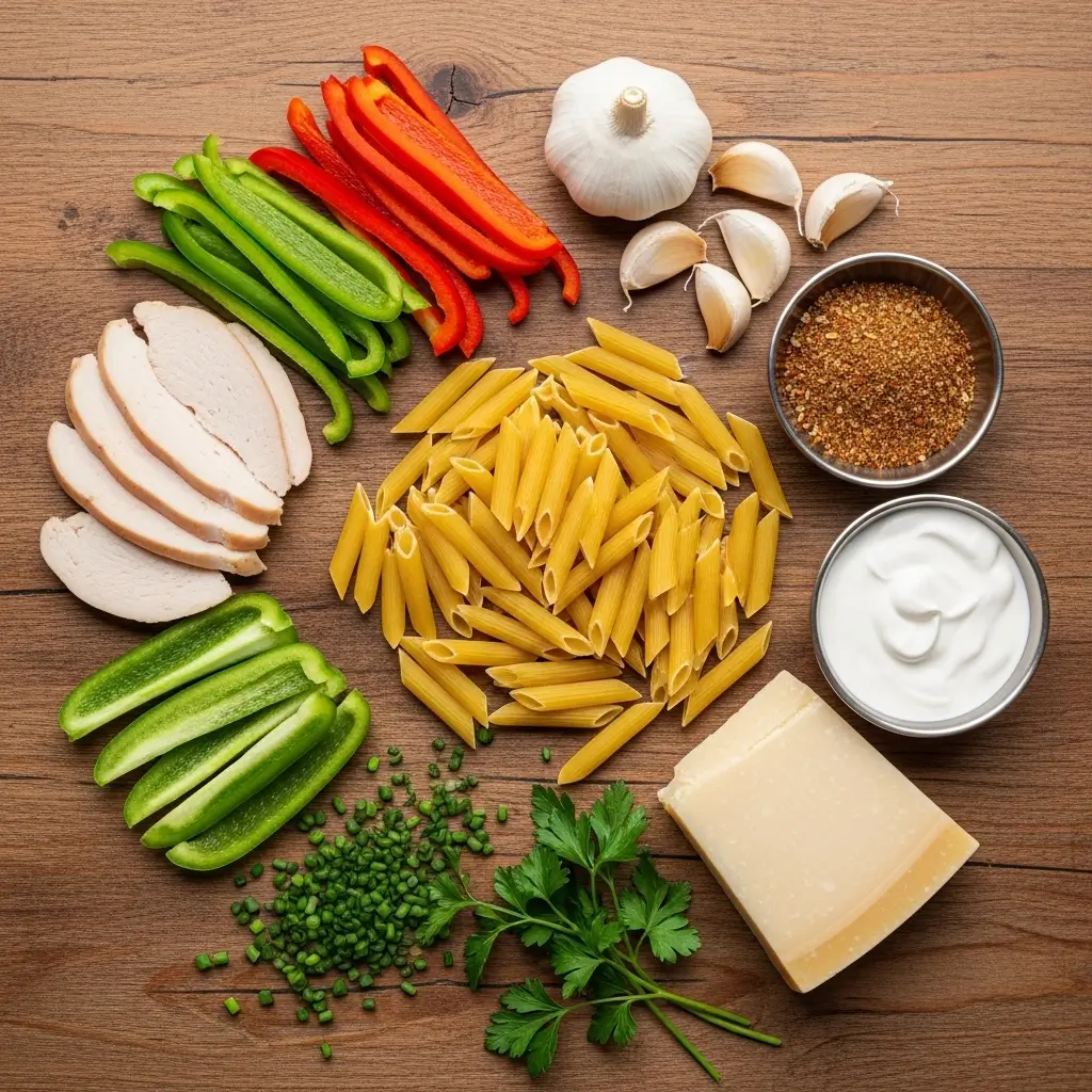 Ingredients for spicy rattlesnake pasta on a kitchen counter
