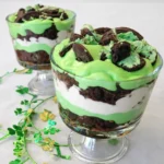 St. Patrick’s Day Brownie Trifle in festive layers