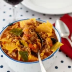 Stuffed Cabbage Soup in rustic bowl