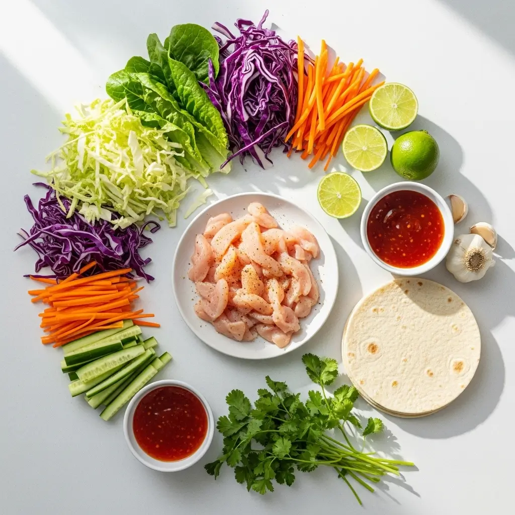 Sweet Chili Chicken Wrap Ingredients Prepped for Cooking
