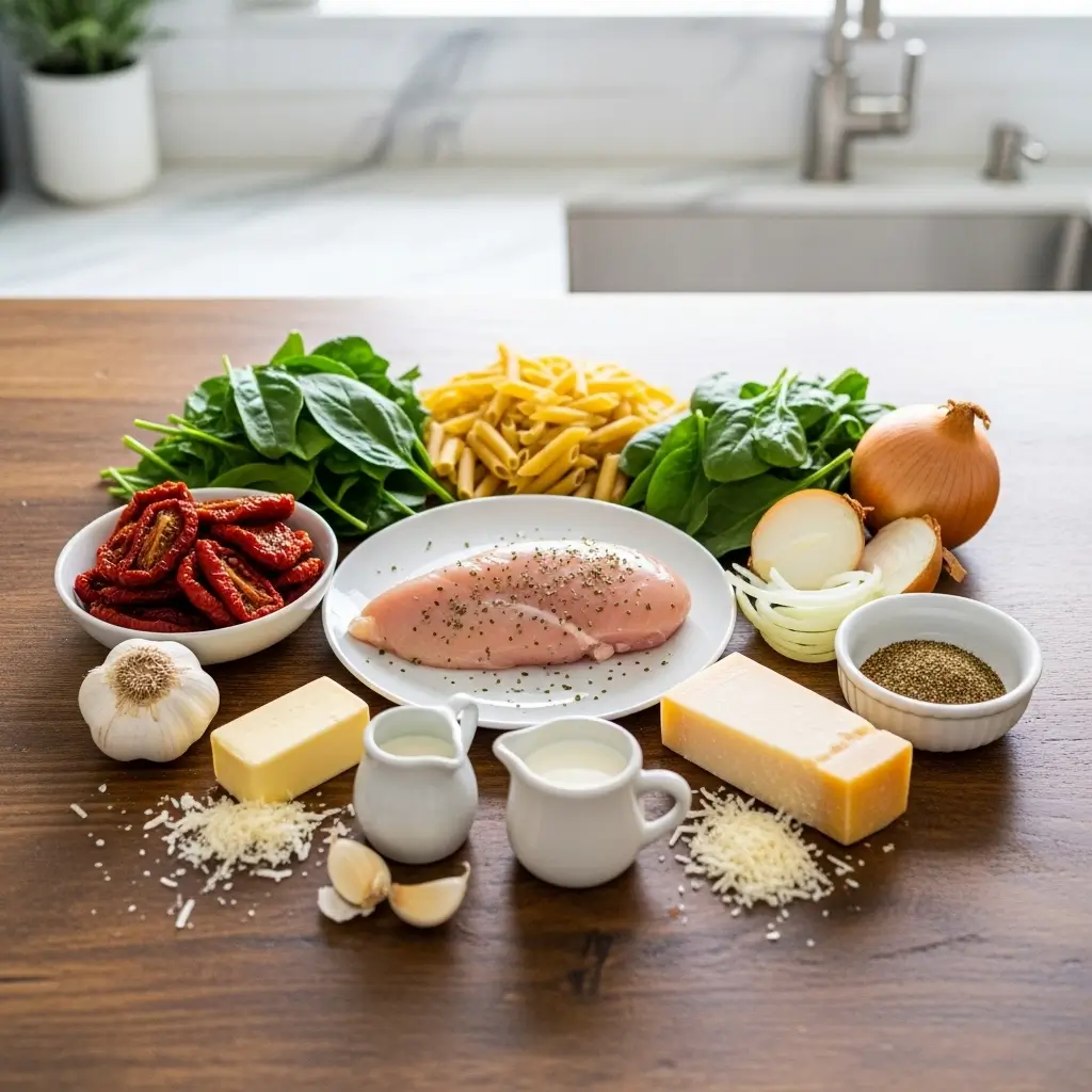 Ingredients for Tuscan Chicken Pasta recipe