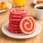 Valentine Day Swirl Cookies on plate in cozy kitchen