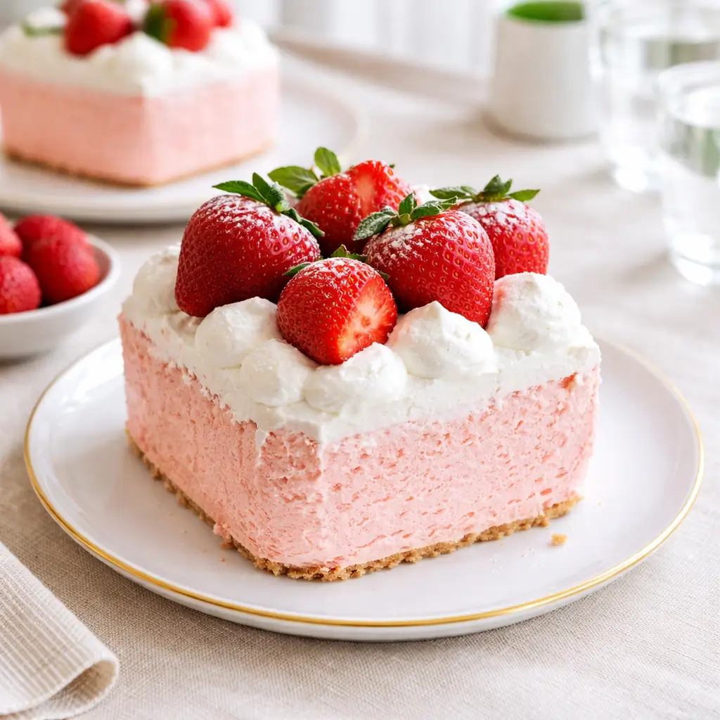 3 Ingredient No Bake Strawberry Cloud Cake – Quick, Creamy &amp; Delicious