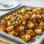 Bangin Breakfast Potatoes in skillet with bacon and maple