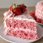 Best Strawberry Cake Ever layered with cream cheese frosting