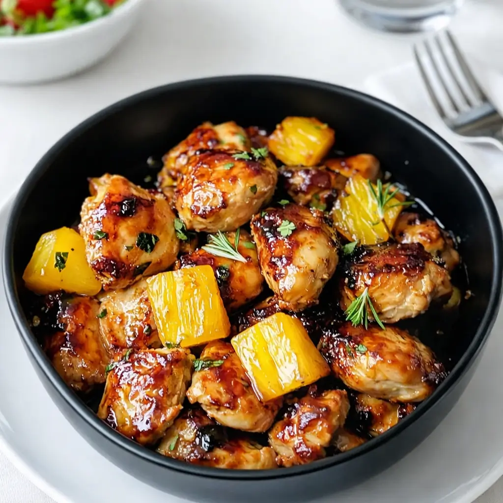 Blackstone Pineapple Chicken cooking on griddle
