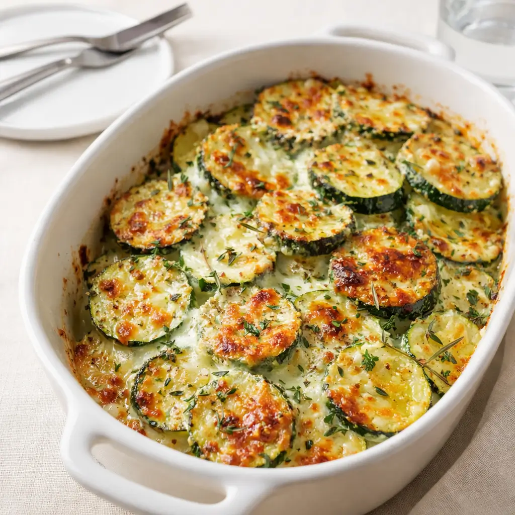 Easy Baked Zucchini Cheese Casserole fresh from oven