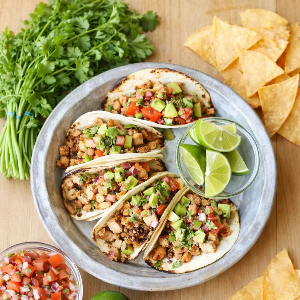 Easy Chicken Tacos served with lime and avocado
